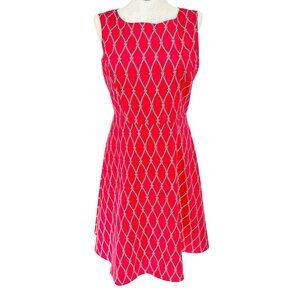 Talbots Sleeveless Dress Womens 14 Red Nautical Rope Pattern Lined Fit & Flare